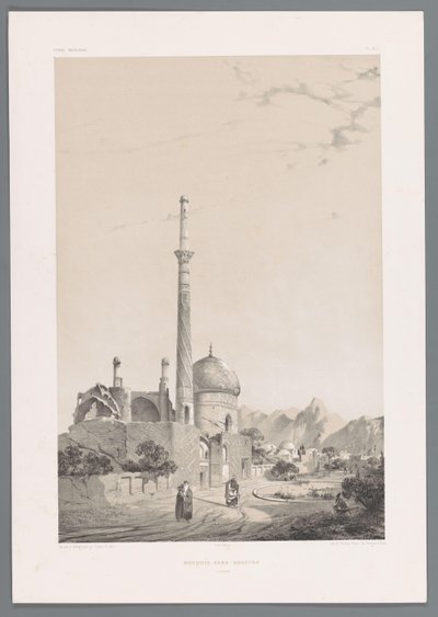 Baba Sukhten moskeija Bagh-e-Ghoushkhanen minareetin kanssa Isfahanissa Moskeija Baba-Souctah Ispahan (otsikko esineessä) Persialaiset maisemat (sarjan nimi) Perse modern (sarjan nimi) tekijältä Eugene Flandin