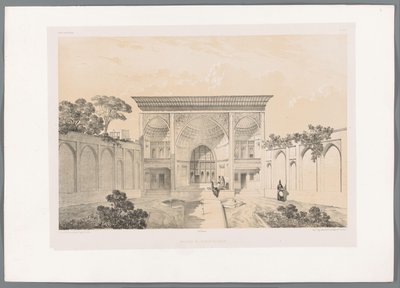 Hussein Khanin talon piha Tabrizissa Maison de Hussein-Khân Tabriz (otsikko esineessä) Persialaiset maisemat (sarjan nimi) Perse modern (sarjan nimi) tekijältä Eugene Flandin