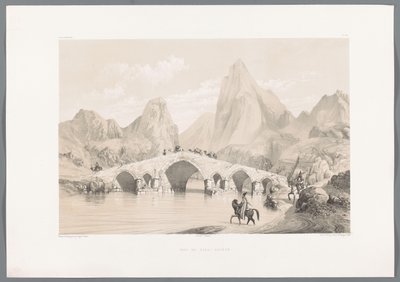 Silta Pol-e Dokhtar Pont du Kizil-Hauzen (otsikko esineessä) Persialaiset maisemat (sarjan nimi) Perse modern (sarjan nimi) tekijältä Eugene Flandin