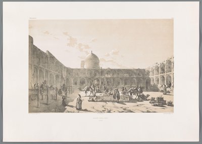 Caravanserai-i-Shah Qazvinissa Caravân-Serail-I-Châh (Casbin) (otsikko esineessä) Persialaiset maisemat (sarjan nimi) Perse modern (sarjan nimi) tekijältä Eugene Flandin