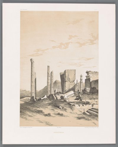 Persepoliksen rauniot Persepolis (otsikko esineessä) Persialaiset maisemat (sarjan nimi) Perse modern (sarjan nimi) tekijältä Eugene Flandin