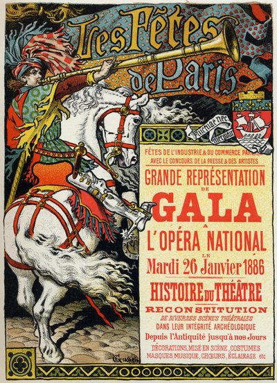 Taide. Viihde. Pariisin juhlat. Bal Opera de Parisissa. juliste: Eugene Grasset, Ranska tekijältä Eugene Grasset