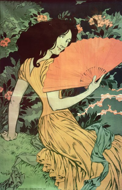 Nainen tuulettimen kanssa, 1900 tekijältä Eugene Grasset