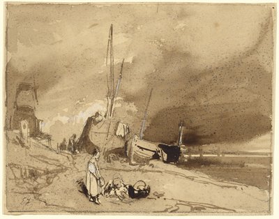 Bord de Plage (Kalastusveneet rannalla, myrskypilvet kaukana) tekijältä Eugene Isabey