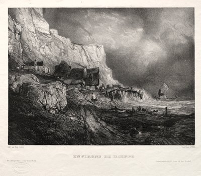 Kuusi merijalkaväkeä: Dieppen ympäristö, 1833. tekijältä Eugene Isabey