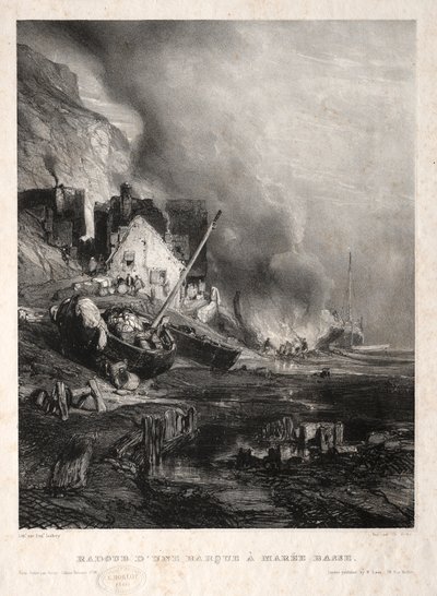 Kuusi merijalkaväkeä: Veneen korjaus laskuveden aikaan, 1833. tekijältä Eugene Isabey
