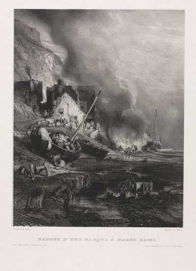 Kuusi merijalkaväkeä: Veneen asentaminen laskuveden aikaan, 1833. tekijältä Eugene Isabey