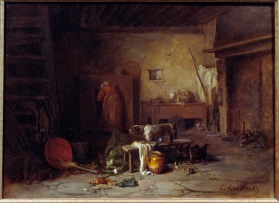 Keittiön sisustus Nohant Cuisine de la maison de George Sandissa (Aurore Dupin, Baronne Dudevant) (1804-1876) (?). Eugene Lambertin (1825-1900) maalaus 1800-luvun Pariisi, Romanttisen elämän museo tekijältä Eugene Lambert