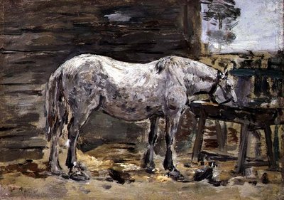 A Horse Drinking, n. 1885-1890 (öljy paneelille) tekijältä Eugene Louis Boudin