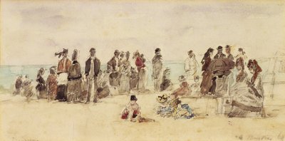 Beach Scene, 1864 (kynä & muste & wc paperilla) tekijältä Eugene Louis Boudin