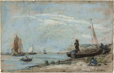 Ranta kalastusveneillä ja hiilellä tekijältä Eugene Louis Boudin