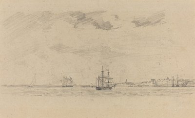 Rannikkomaisema merenkulun kanssa, c. 1858. tekijältä Eugene Louis Boudin