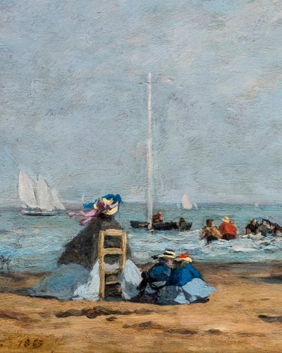 Krinoliineja rannalla, yksityiskohta tekijältä Eugene Louis Boudin