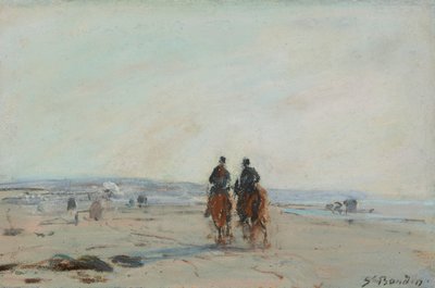 Two Horsemen on the Beach, n. 1864-68 (pastelli paperille asetettuna paperille) tekijältä Eugene Louis Boudin