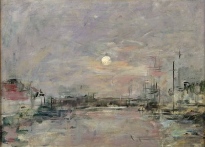Hämärä Le Havren kaupallisella satamalaiturilla, n. 1892-1894 tekijältä Eugene Louis Boudin