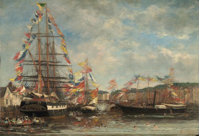 Festivaali Honfleurin satamassa, 1858. tekijältä Eugene Louis Boudin