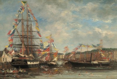 Festivaalipäivä Honfleurin satamassa. 1858 tekijältä Eugene Louis Boudin