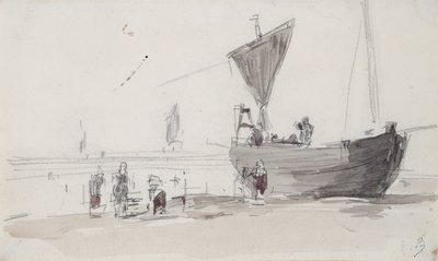 Kalastusvene rannalla (kynä ja wc paperilla) tekijältä Eugene Louis Boudin