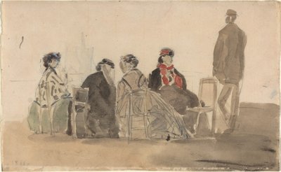 Neljä naista istuvat Trouvillessa, 1866. tekijältä Eugene Louis Boudin