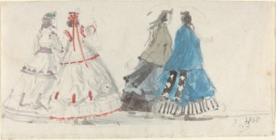 Quatre dames en crinolines caminant per Trouville, 1865. finlandès tekijältä Eugene Louis Boudin