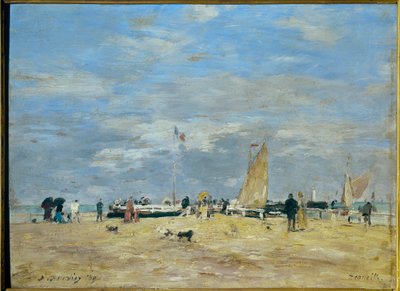 Deauvillen laituri” - Eugene Louis Boudinin (1824-1898) maalaus 19. Korkeus: 0,235 m - Leveys: 0,325 m Pariisi, Musée d