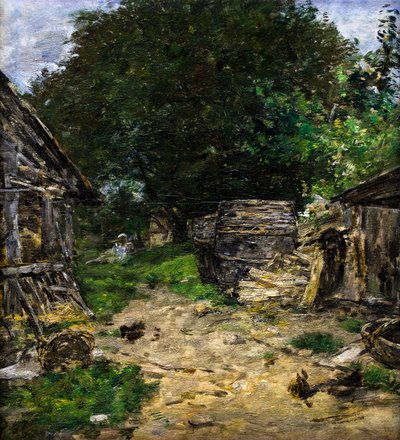Maisema. Maatilan sisäpiha tekijältä Eugene Louis Boudin