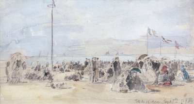 People on the Beach, Trouville, 1866 (wc ja grafiitti paperille) tekijältä Eugene Louis Boudin
