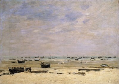 Jokiproomut laskuveden aikaan; Berck le Rivage ja Maree Basse, 1882 tekijältä Eugene Louis Boudin
