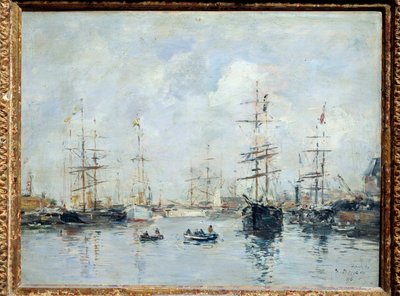 Purjeveneet satamassa, Deauville vuonna 1896 Eugene Louis Boudinin (1824-1898) maalaus 1896 su. 0,26 x 0,35 m Lyon, musee des Beaux Arts tekijältä Eugene Louis Boudin