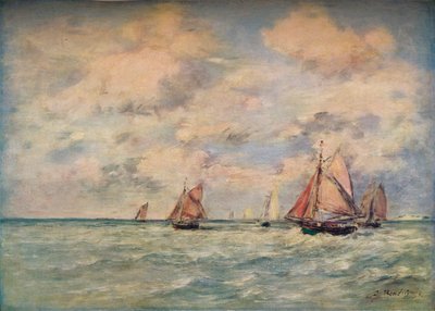 Veneiden uloskäynti Trouvillessa 1800-luvulla tekijältä Eugene Louis Boudin