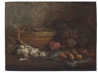 Asetelma sipulilla, n. 1853-56 tekijältä Eugene Louis Boudin