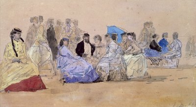 Trouvillen ranta, 1866 (kynä ja wc paperilla) tekijältä Eugene Louis Boudin