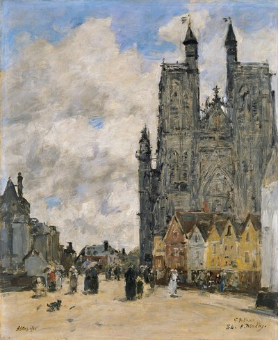 Pyhän Vulfranin kirkon aukio Abbevillessä tekijältä Eugene Louis Boudin
