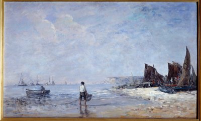 Kalastaja Eugene Louis Boudinin (1824-1898) maalaus 1800-luvun aurinko. 0,35x0,57 m Rouen, Musee des Beaux Arts tekijältä Eugene Louis Boudin