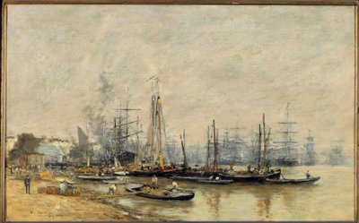 Bordeaux Vesselsin satama Garonnen varrella. Eugene Louis Boudinin (1824-1898) maalaus 1874 su. 0,41x0,65 m Pariisi, musee d