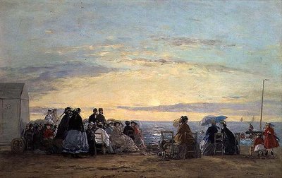 Auringonlaskua katselemassa rannalta tekijältä Eugene Louis Boudin