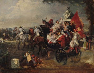 Karnevaalikohtaus, Place de la Concorde, 1834. tekijältä Eugene Louis Lami