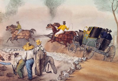 Pölynkulkijat Työntekijät piiskaavat kaduilla. Eugene Louis Lamin (1800-1890) litografia 1800-luvun Pariisi, Musee Carnavalet tekijältä Eugene Louis Lami