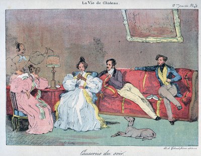 La Vie de chateau - Iltapuheet - Kuvitus: Eugene Lami (1800-1890) "" LE-RIRE" vuodelta 1885 tekijältä Eugene Louis Lami