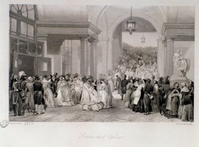 Yleisö saa julkaisun Pariisin oopperasta. Kaiverrus Eugene Louis Lami (1800-1890) 1842 Yksityinen kokoelma tekijältä Eugene Louis Lami