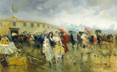 Härkätaisteluareenan ulkopuolella, Madrid, 1897 tekijältä Eugenio Lucas Villamil