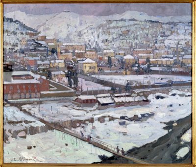 Näkymä geeneistä lumen alla, Italia (Genova näkymä lumen alla, Italia) Eugenio Olivarin (1882-1917) maalaus, koko 73x85 cm Genes, Galleria d