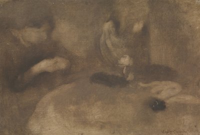 Naiset ompelemassa pöydässä, n. 1894-96. tekijältä Eugène Carrière