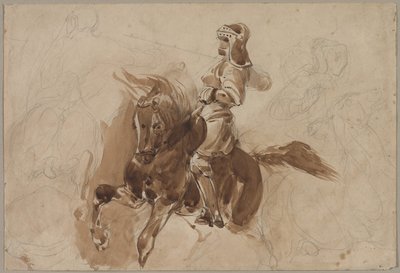 Panssaroitu hahmo hevosen selässä (recto) tekijältä Eugène Delacroix