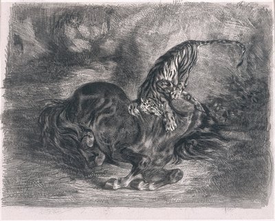 Cheval sauvage terrassé par un tigre tekijältä Ferdinand Victor Eugene Delacroix