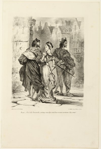 Faust yrittää vietellä Margueriten, Faustista tekijältä Eugène Delacroix