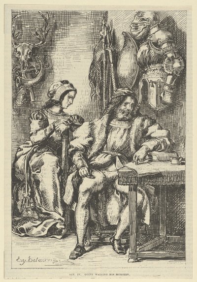 Goetz von Berlichingen kirjoittamassa muistelmiaan, vuoden 1845 jälkeen, vuoden 1845 jälkeen. tekijältä Eugène Delacroix