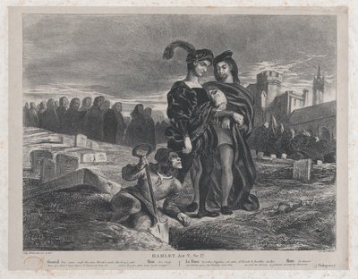 Hamlet miettii Yorickin pääkalloa, 1828, 1828. tekijältä Eugène Delacroix