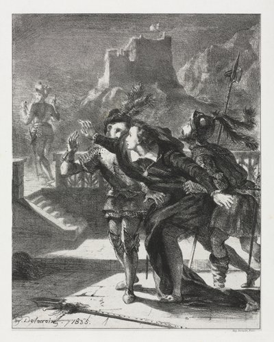 Hamlet: Hamlet ryntää seuraamaan isänsä henkeä tekijältä Eugène Delacroix
