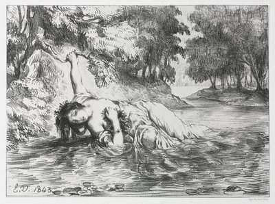 Hamlet: Ophelian kuolema tekijältä Eugène Delacroix